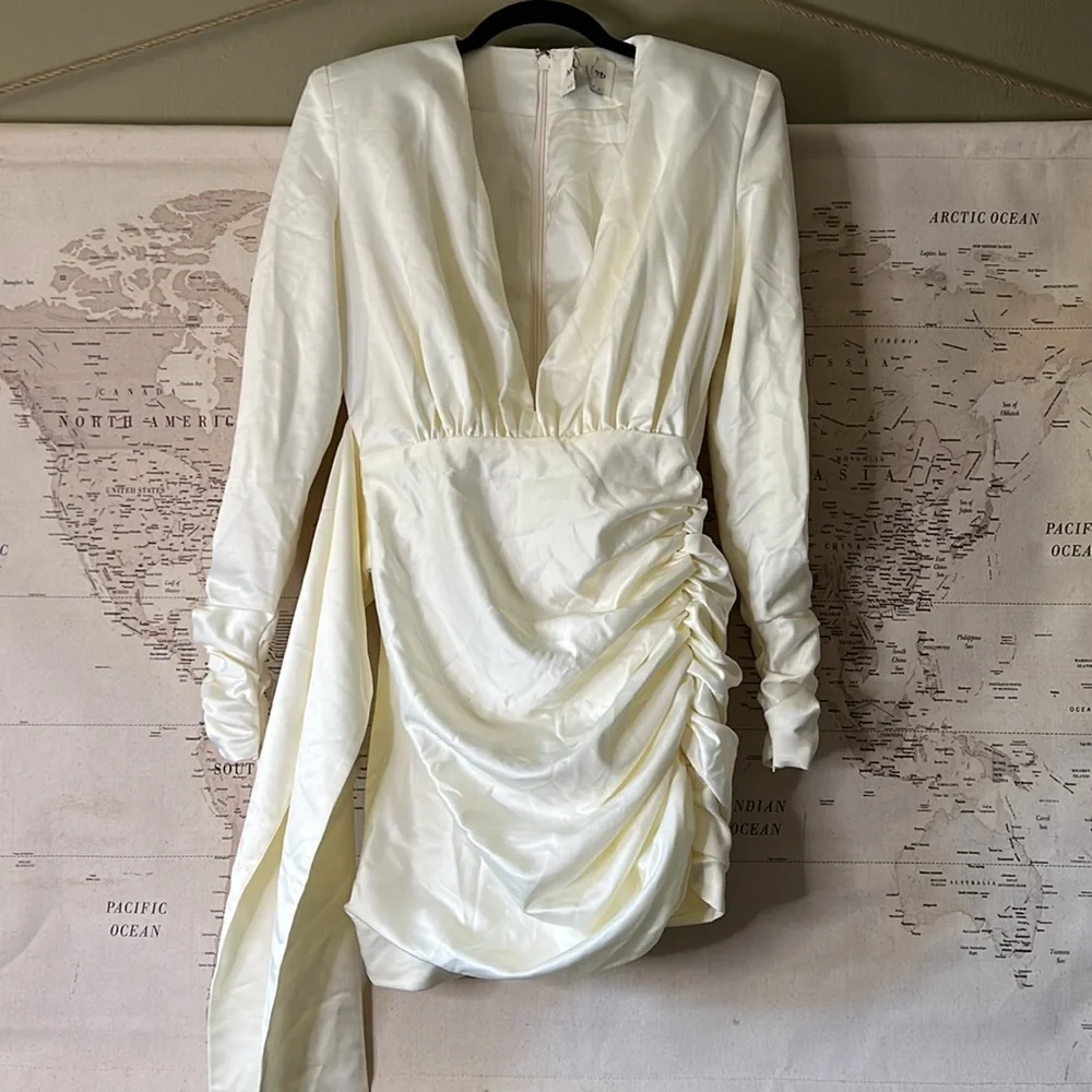 HOUSE OF CB 'Loana' Ivory Draped Satin Dress NWOT - Picture 12 of 14